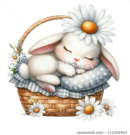 Cute rabbit sleeping on a flower Cute rabbit sleeping on a flower 112204943