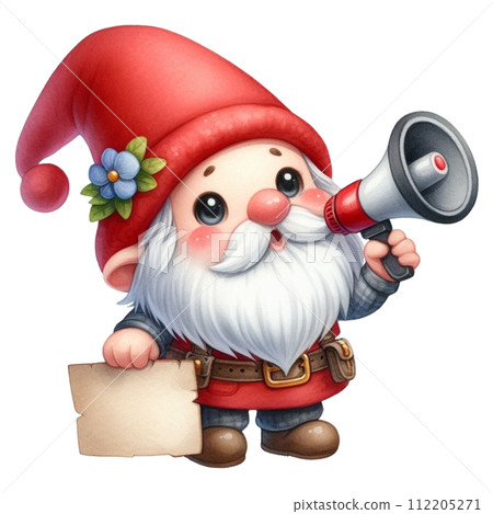Gnome Cute holding a megaphone Gnome Cute holding a megaphone 112205271
