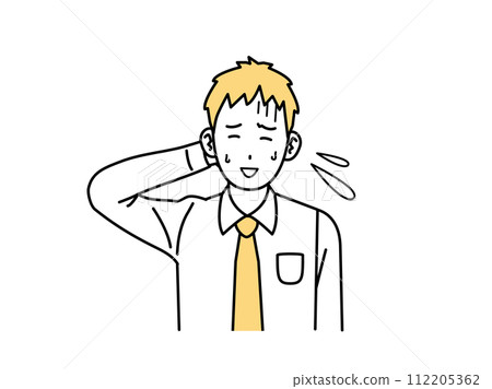 一位年輕男性上班族心煩意亂、苦笑的插圖 一位年輕男性上班族心煩意亂、苦笑的插圖 112205362