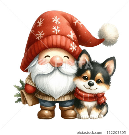 Gnome hug a cute dog clipart watercolor 112205805