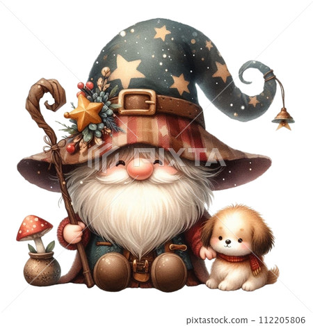 Gnome hug a cute dog clipart watercolor 112205806