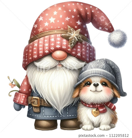 Gnome hug a cute dog clipart watercolor 112205812