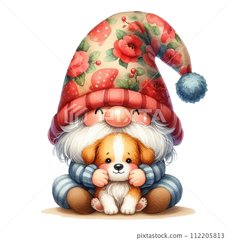 Gnome hug a cute dog clipart watercolor 112205813