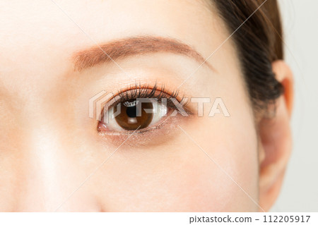 Close-up of a woman's eyes wearing colored contact lenses Close-up of a woman's eyes wearing colored contact lenses 112205917