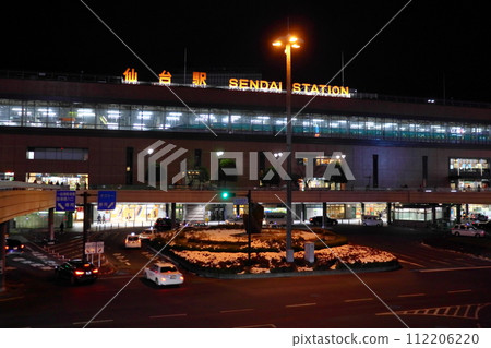 Sendai Station West Exit and Pedestrian Deck at Night Sendai Station West Exit and Pedestrian Deck at Night 112206220