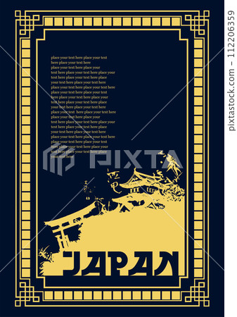 Gold frame in Japanese style. Color Vector illustration Gold frame in Japanese style. Color Vector illustration 112206359