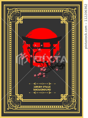 Sakura branch on a colored Japan background. Color  Vector illustration in Japanese style 112206362