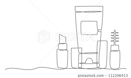 Cosmetic One line drawing isolated on white background Cosmetic One line drawing isolated on white background 112206413