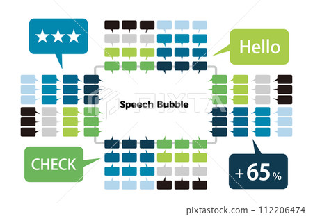 一組可在商業上使用的彩色語音氣泡。向量圖。 一組可在商業上使用的彩色語音氣泡。向量圖。 112206474