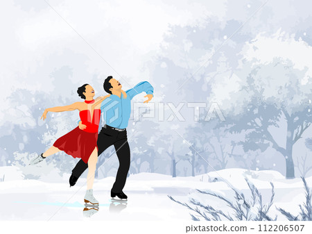 Figure skating colored silhouettes. Vector 3d illustration Figure skating colored silhouettes. Vector 3d illustration 112206507