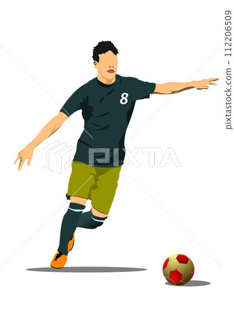 Soccer player with ball. Colored 3d Vector illustration for designers 112206509