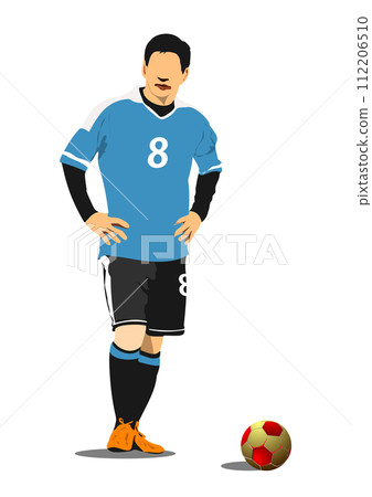 Soccer player with ball. Colored 3d Vector illustration for designers Soccer player with ball. Colored 3d Vector illustration for designers 112206510