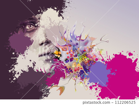 Abstract background with face image and with place for text. Color vector illustration Abstract background with face image and with place for text. Color vector illustration 112206525