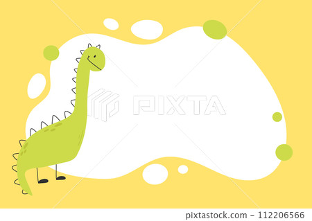 Dino photo frame, templates for text or invitations. Vector illustration of a funny cartoon dinosaur character. Scandinavian style doodle, hand drawn Dino photo frame, templates for text or invitations. Vector illustration of a funny cartoon dinosaur character. Scandinavian style doodle, hand drawn 112206566