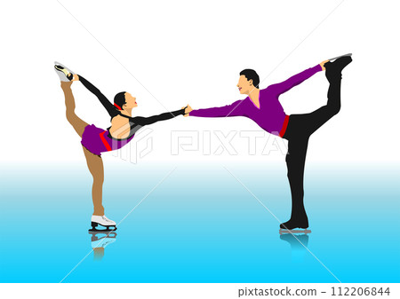 Figure skating colored silhouettes. Vector 3d illustration 112206844