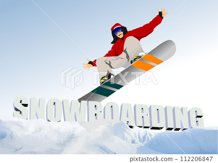 Snowboard boy silhouette. Vector 3d illustration 112206847