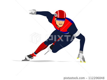 Short Track Speed Skating. 3d vector color illustration 112206848