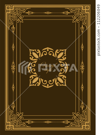 Gold ornament on dark background. Can be used as invitation card. Book cover. Vector illustration Gold ornament on dark background. Can be used as invitation card. Book cover. Vector illustration 112206849