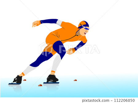 Speed skating runner poster. Vector 3d illustration Speed skating runner poster. Vector 3d illustration 112206850