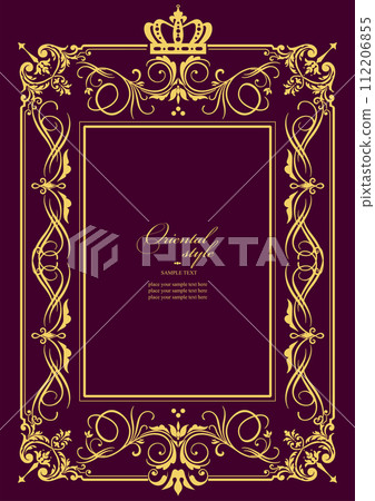 Gold ornament on dark background. Can be used as invitation card. Book cover. Vector illustration 112206855