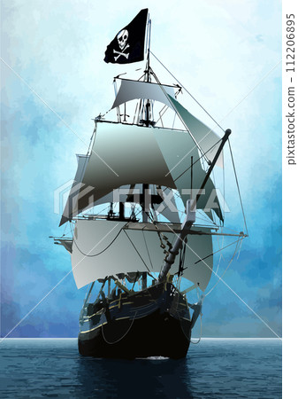 Old sailing pirate vessel. 3d color vector illustration Old sailing pirate vessel. 3d color vector illustration 112206895