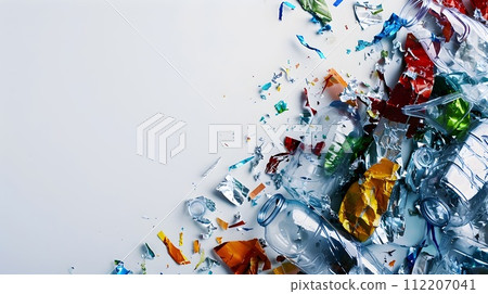 Abstract Colored Glass and Metal Scraps on White Background 112207041