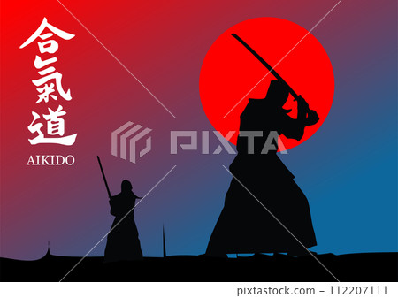Oriental combat sports. Aikido. Colored 3d vector illustration. Translate Japanese = aikido Oriental combat sports. Aikido. Colored 3d vector illustration. Translate Japanese = aikido 112207111