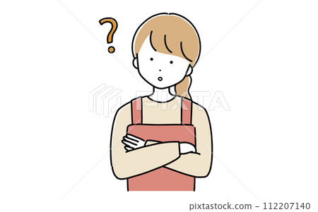 一個穿著圍裙的女人在思考 112207140