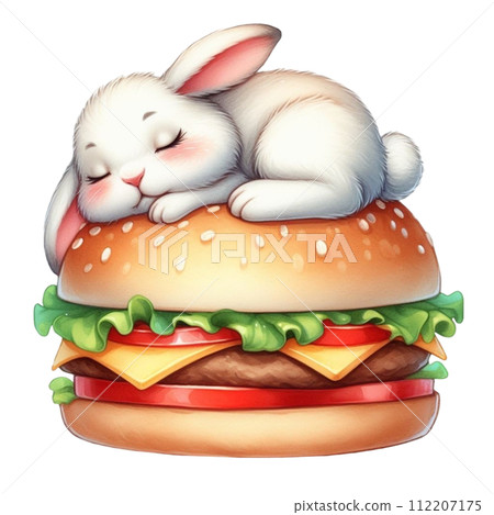 rabbit sleeping on hamburger clipart watercolor 112207175