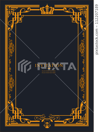 Gold ornament on dark background. Can be used as invitation card. Book cover. Vector illustration Gold ornament on dark background. Can be used as invitation card. Book cover. Vector illustration 112207189