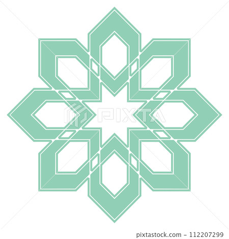 Decorative frame Elegant vector element for design in Eastern style, place for text. Geometric green and white border. Lace illustration for invitations and greeting cards 112207299