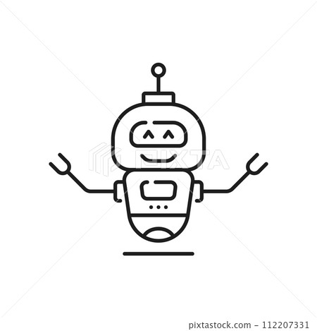 Robot line and outline icon. Isolated vector automaton or artificial intelligence symbol. Tech sign embodying futuristic chatbot innovation with streamlined design conveying essence of modern robotics 112207331