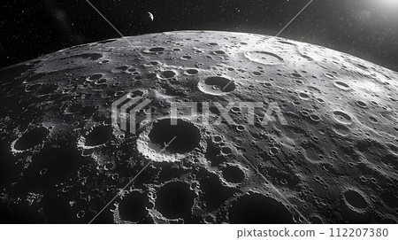 Exquisite Black and White Lunar Engraving with Intricate Craters 112207380