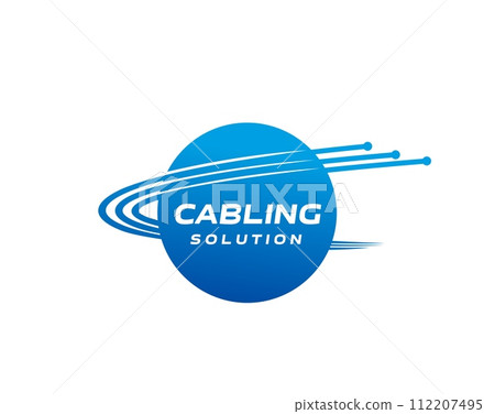 Fiber optic cable telecommunication icon, symbolize data transmission and connectivity. Isolated vector emblem for innovative technology, high-speed internet connection, networking and data traffic Fiber optic cable telecommunication icon, symbolize data transmission and connectivity. Isolated vector emblem for innovative technology, high-speed internet connection, networking and data traffic 112207495