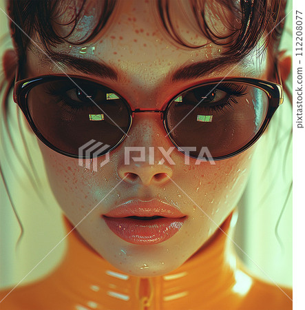 Beautiful young model with big sunglasses on front Beautiful young model with big sunglasses on front 112208077