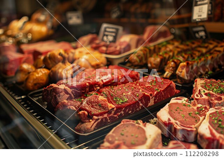 AI-generated content. Gourmet Meat Selection at High-End Deli Counter 112208298