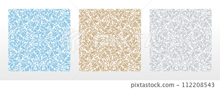 Wallpapers in the style of Baroque. Seamless vector backgrounds. Set of colored floral ornaments. Graphic patterns for fabric, wallpaper, packaging. Ornate Damask flower ornaments 112208543