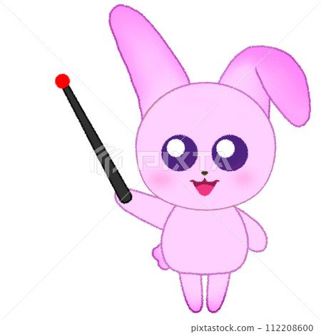 Crayon illustration of a rabbit raising its hand and holding a pointing stick Crayon illustration of a rabbit raising its hand and holding a pointing stick 112208600