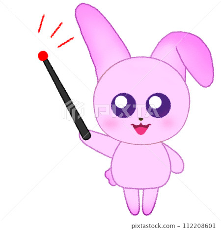 兔子舉起手並拿著指點棒的蠟筆插圖 112208601