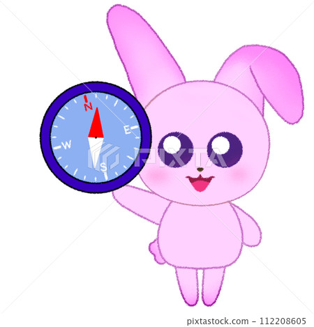 Crayon illustration of a rabbit raising its hand and holding a compass 112208605