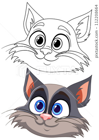Cute Cartoon Cat Faces Illustration 112208664