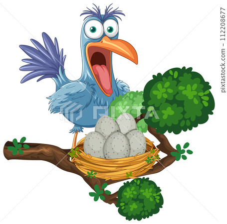 Excited Bird with Nest of Eggs Excited Bird with Nest of Eggs 112208677