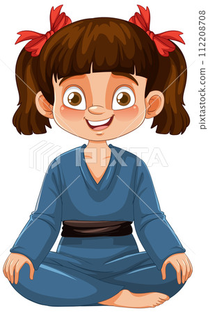 Happy Cartoon Girl in Martial Arts Uniform 112208708