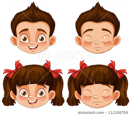 Expressive Cartoon Children Faces 112208709