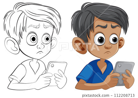 Boys with Gadgets: Color and Line Art 112208713