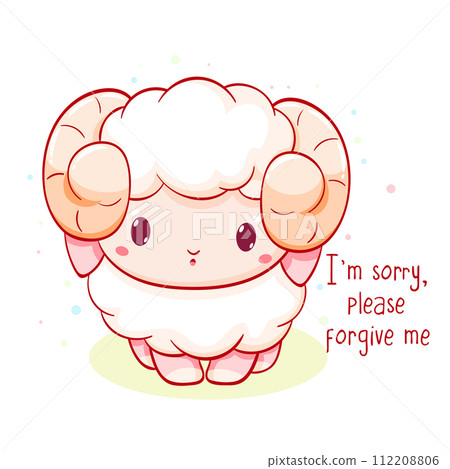 Apologize card. Sad little sheep and Inscription I'm sorry, please forgive me. Cute baby lamb apologize. Vector illustration EPS8 112208806