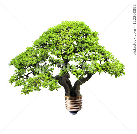 Light bulb with growing green tree. Ecological technology, eco friendly, sustainable environment, Saving energy, conserving resource concept. Isolated on white background Light bulb with growing green tree. Ecological technology, eco friendly, sustainable environment, Saving energy, conserving resource concept. Isolated on white background 112208898