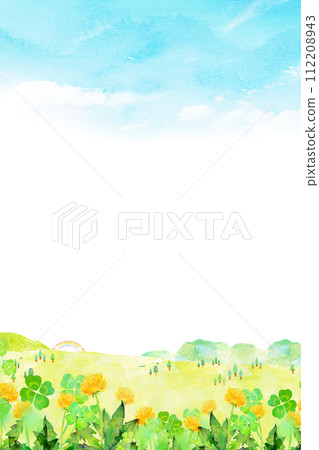 Hill where dandelions bloom watercolor illustration Hill where dandelions bloom watercolor illustration 112208943