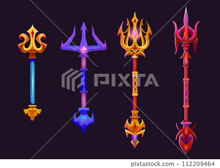 Magic tridents set isolated on black background 112209464