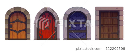 Medieval wooden doors set Medieval wooden doors set 112209506